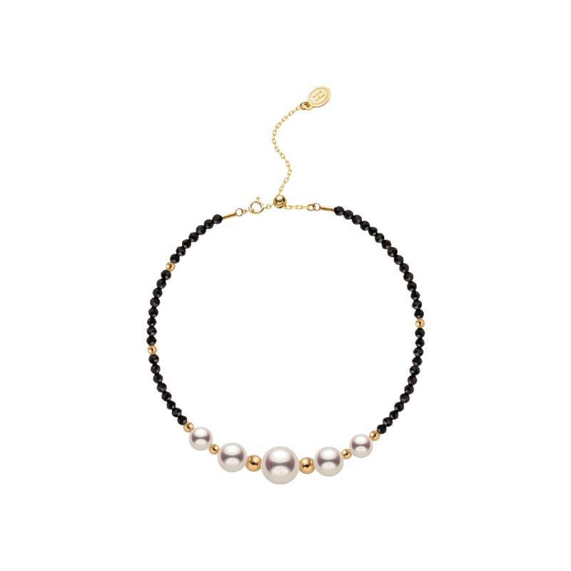 AAAAA freshwater pearl black spinel gold vermeil smile bracelet in 925 sterling silver, full product view