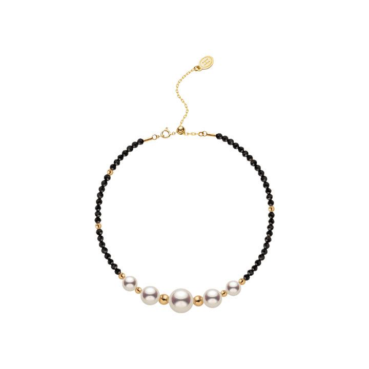 AAAAA freshwater pearl black spinel gold vermeil smile bracelet in 925 sterling silver, full product view