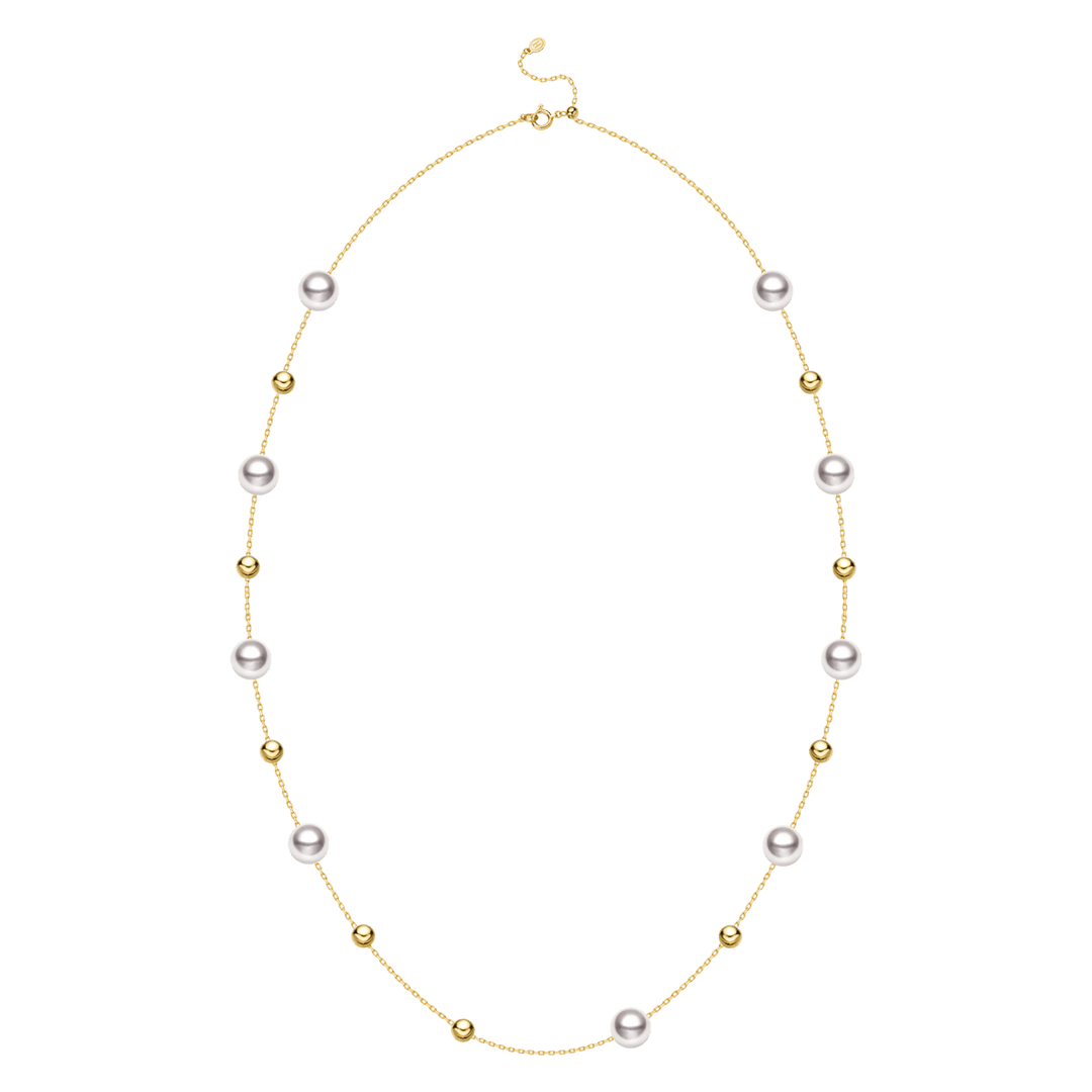 18K Gold Akoya Pearl Station Necklace - HELAS Jewelry