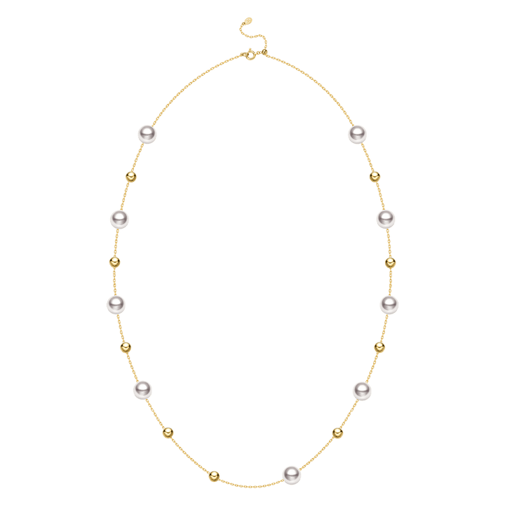 18K Gold Akoya Pearl Station Necklace - HELAS Jewelry