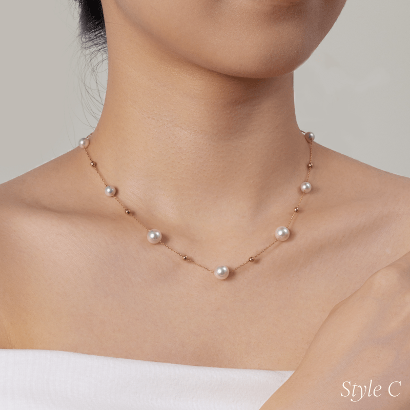 18K Gold Akoya Pearl Station Necklace - HELAS Jewelry