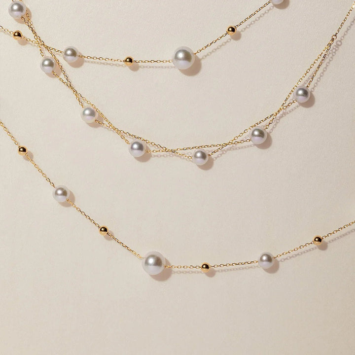 18K Gold Akoya Pearl Station Necklace - HELAS Jewelry