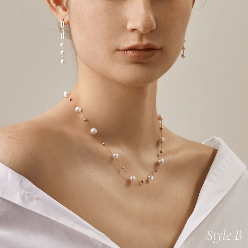18K Gold Akoya Pearl Station Necklace - HELAS Jewelry