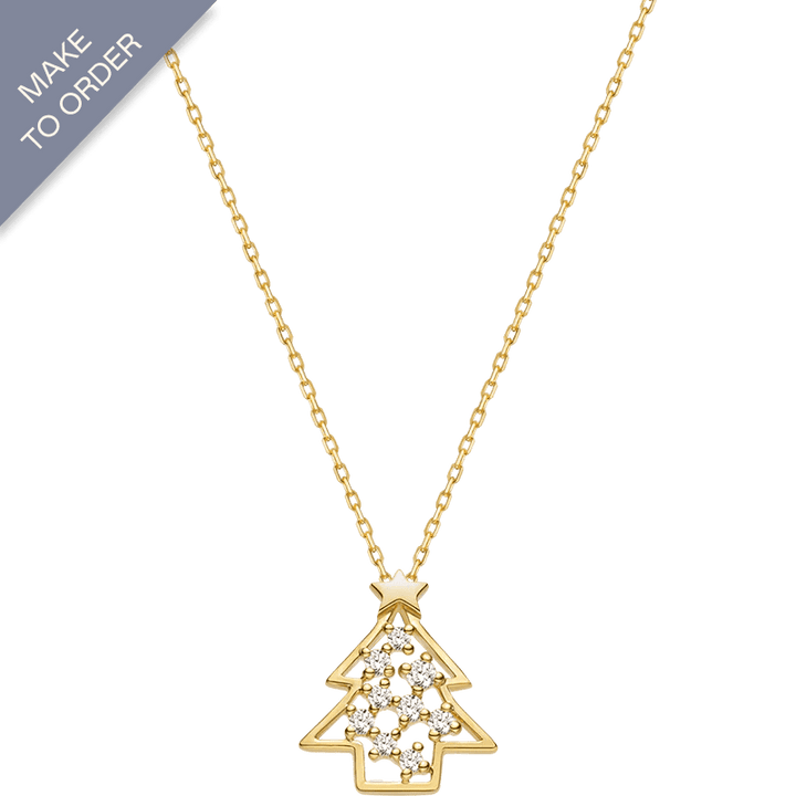 18K Gold Christmas Tree Diamond Necklace - HELAS Jewelry