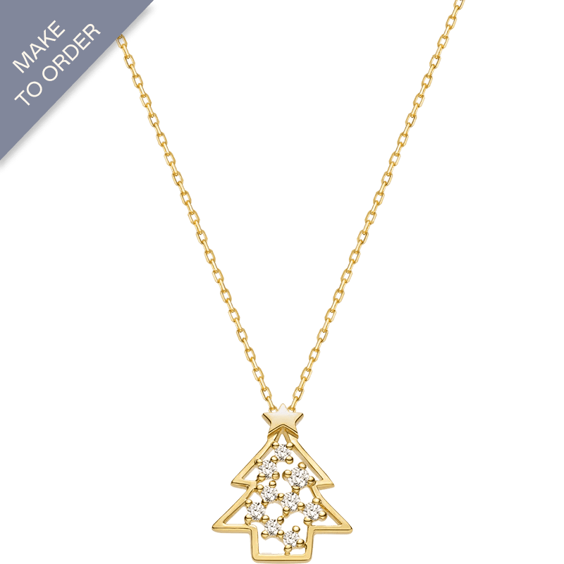 18K Gold Christmas Tree Diamond Necklace - HELAS Jewelry