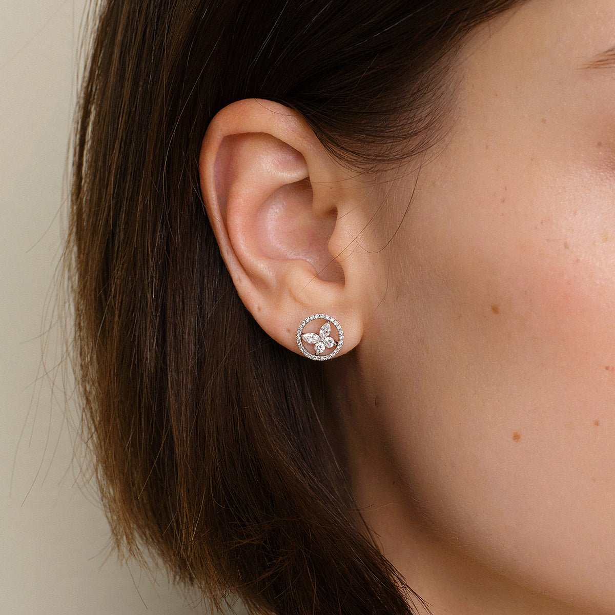 18K Gold Diamond Butterfly Circle Modular Stud Earrings - HELAS Jewelry