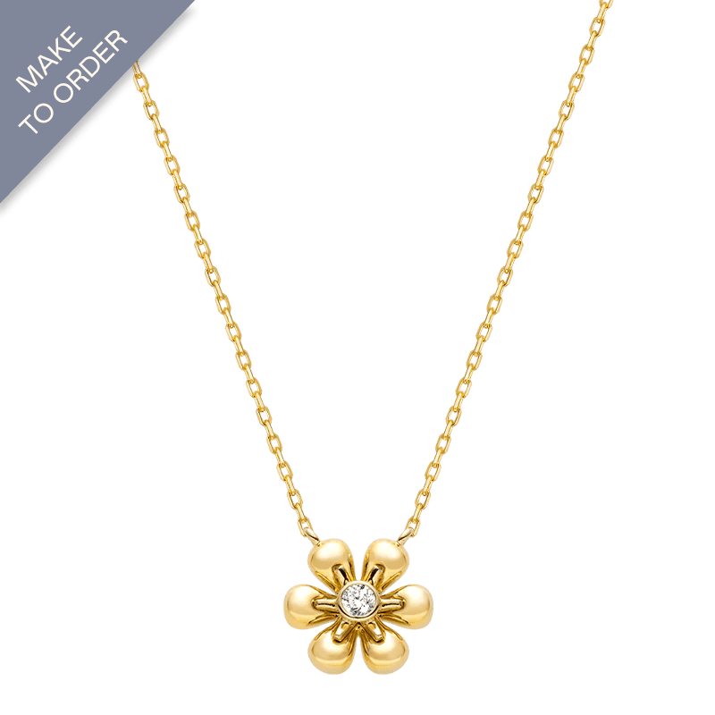 18K Gold Diamond Flower Core Dainty Necklace - HELAS Jewelry