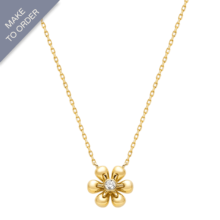 18K Gold Diamond Flower Core Dainty Necklace - HELAS Jewelry