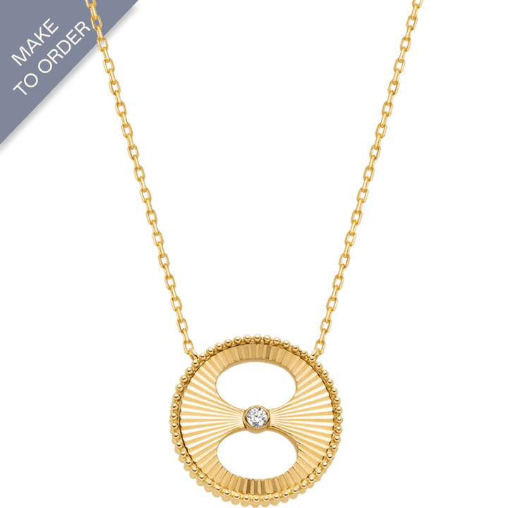 18K Gold Diamond Imprint H Cut Gold Surface Necklace - HELAS Jewelry