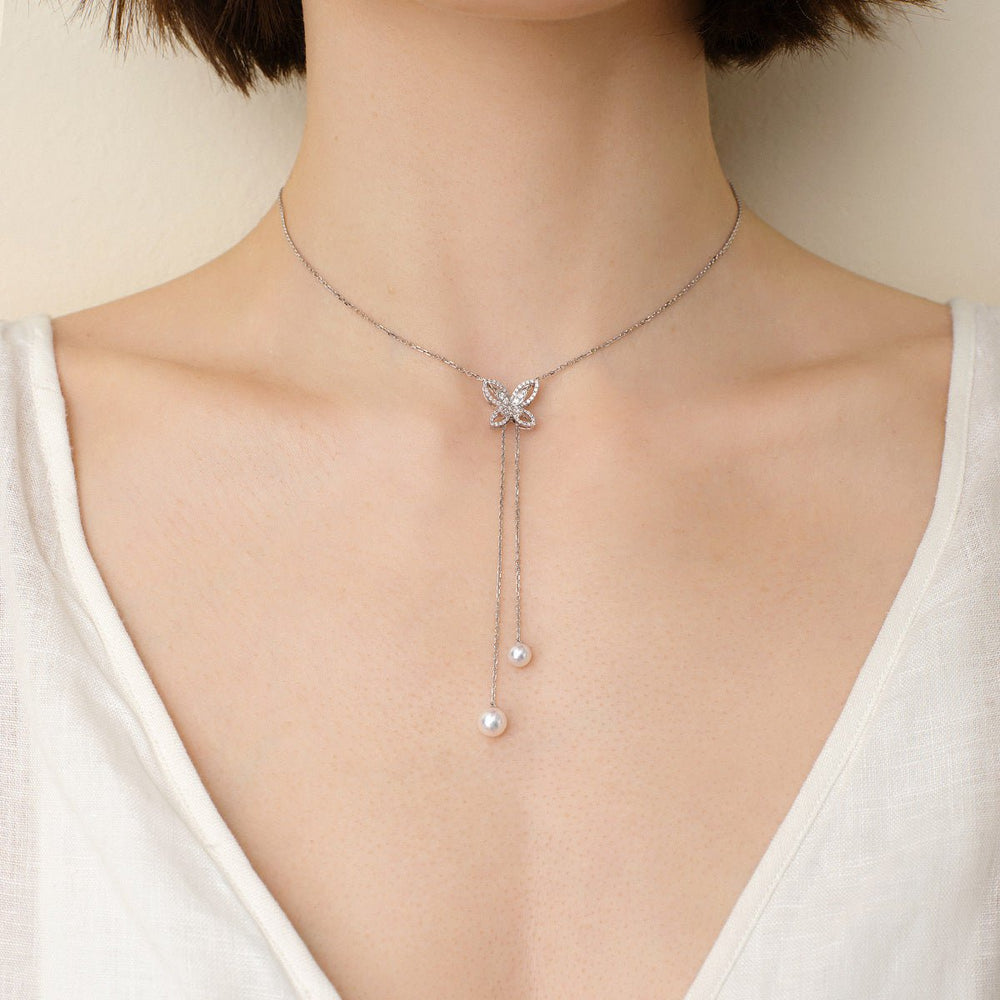 18K Gold Diamond Layer Butterfly Double Sliding Necklace - HELAS Jewelry