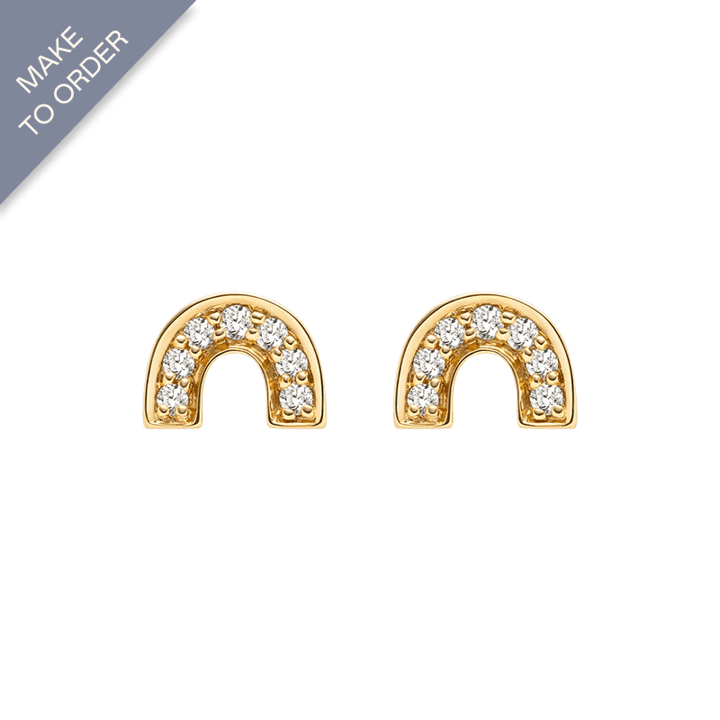 18K Gold Diamond Petite Rainbow Diamond Ear Studs Earrings - HELAS Jewelry