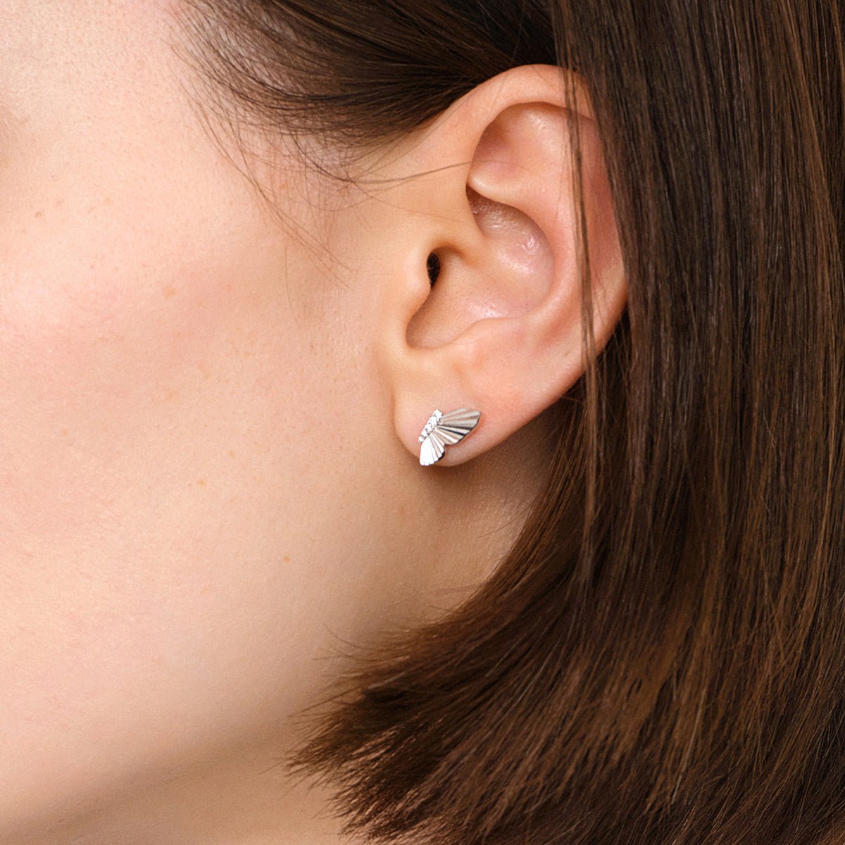 18K Gold Diamond Radiant Cut Design Butterfly Stud Earrings - HELAS Jewelry