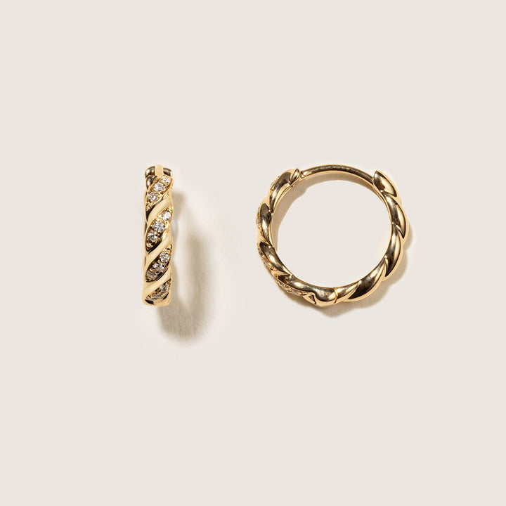 18K Gold Diamond Twist Huggie Hoop Earrings - HELAS Jewelry