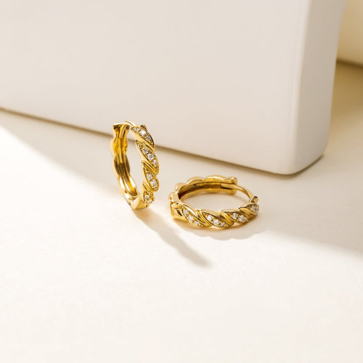 18K Gold Diamond Twist Huggie Hoop Earrings - HELAS Jewelry