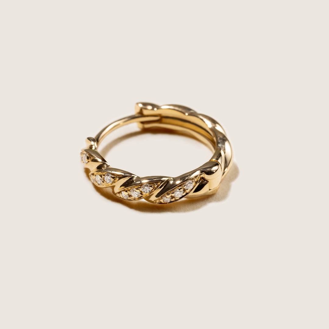 18K Gold Diamond Twist Huggie Hoop Earrings - HELAS Jewelry