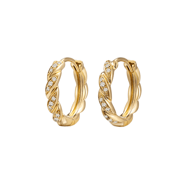 18K Gold Diamond Twist Huggie Hoop Earrings - HELAS Jewelry