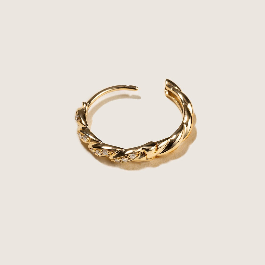 18K Gold Diamond Twist Huggie Hoop Earrings - HELAS Jewelry