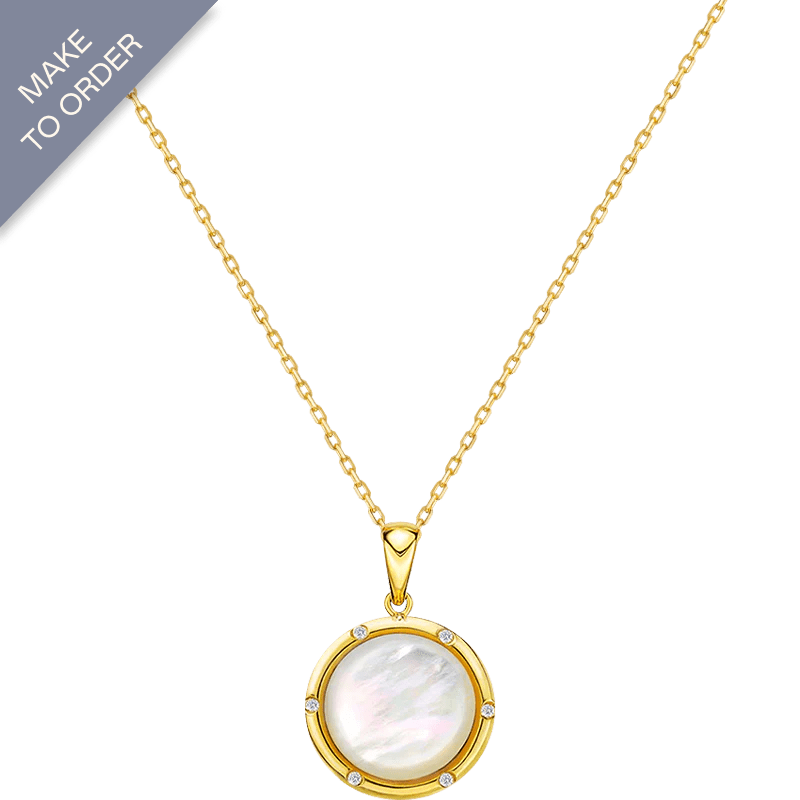 18K Gold Mother of Pearl Convex Style Diamonds Necklace - HELAS Jewelry