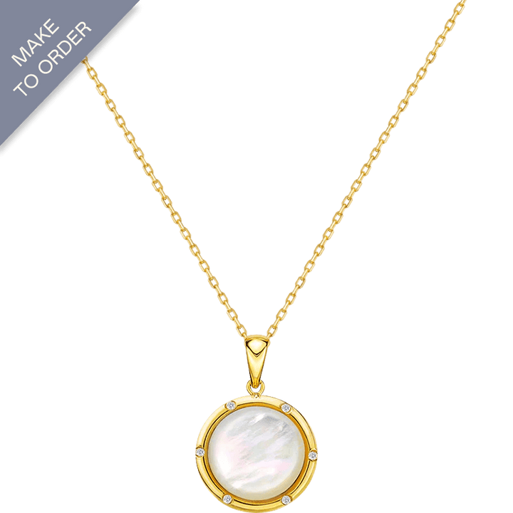 18K Gold Mother of Pearl Convex Style Diamonds Necklace - HELAS Jewelry