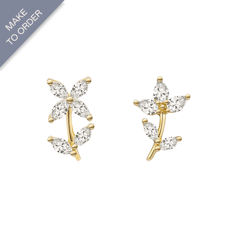 18K Gold Summer Flower Diamonds Ear Studs - HELAS Jewelry