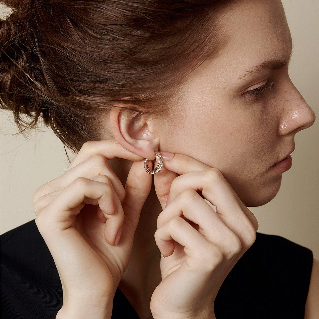 18K Gold Two Tone Stylish Polished Drape Hoop Earrings - HELAS Jewelry