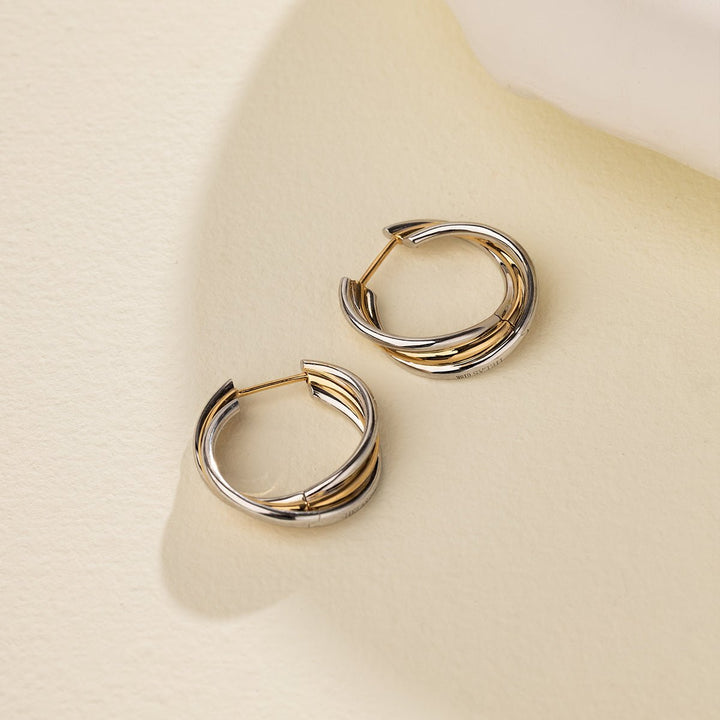 18K Gold Two Tone Stylish Polished Drape Hoop Earrings - HELAS Jewelry