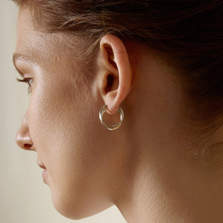 18K Gold Two Tone Stylish Polished Drape Hoop Earrings - HELAS Jewelry