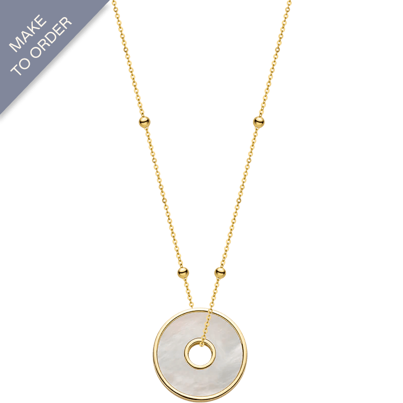 18K Solid Gold Mother of Pearl Round Hole Coin Necklace - HELAS Jewelry