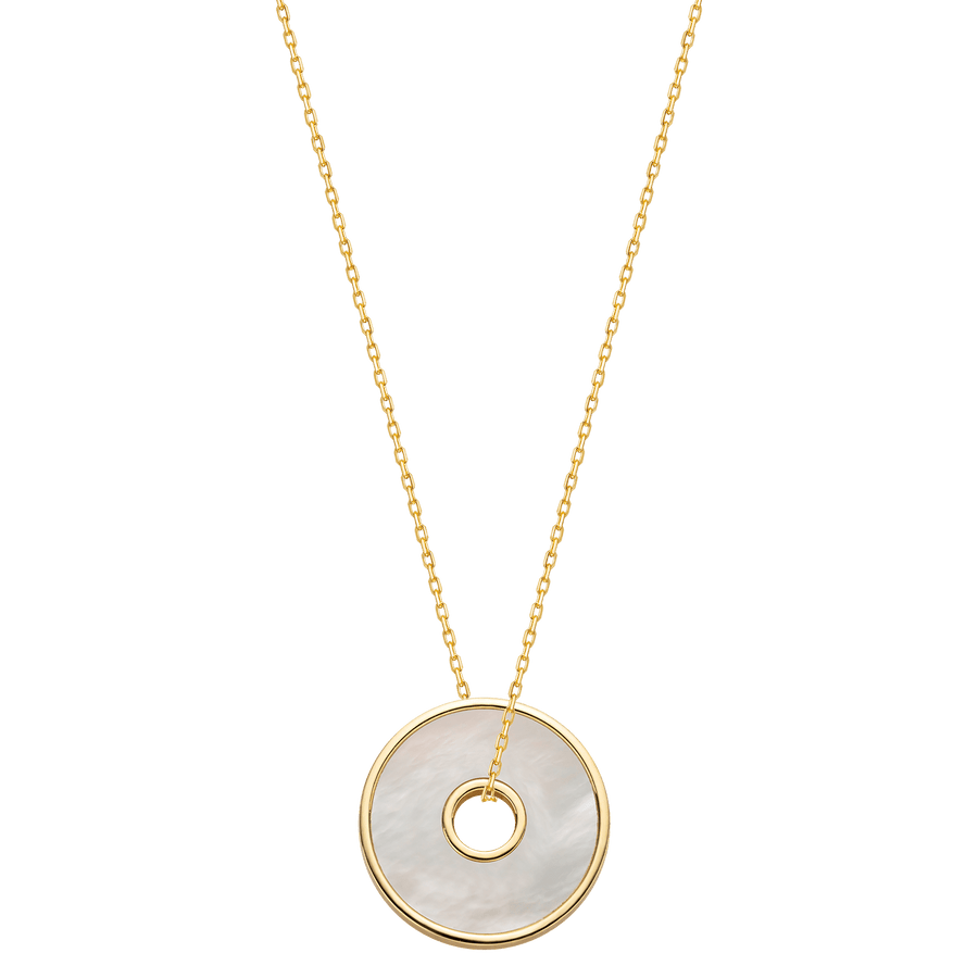 18K Solid Gold Mother of Pearl Round Hole Coin Necklace - HELAS Jewelry