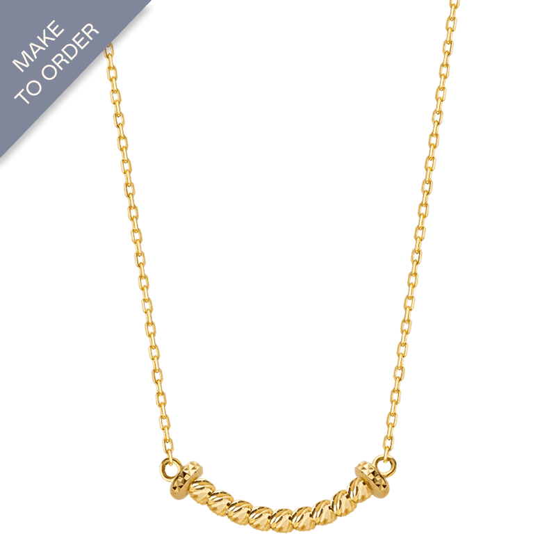 18K Solid Gold Polished Spiral Gold Bead Smiley Necklace - HELAS Jewelry
