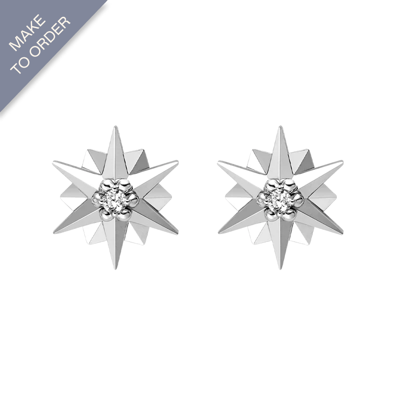 18K White Gold Diamond Polished Hexagonal Star Earrings - HELAS Jewelry