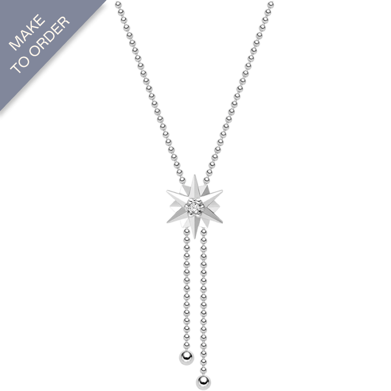 18K White Gold Diamond Polished Hexagonal Star Sweater Necklace - HELAS Jewelry