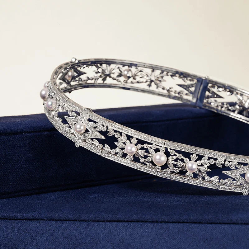 1920s' COLLECTION Akoya Pearl 18K White Gold Diamond Lavender Collar Necklace 1920s' COLLECTION Akoya Pearl 18K White Gold Diamond Lavender Collar Necklace 1920s' COLLECTION