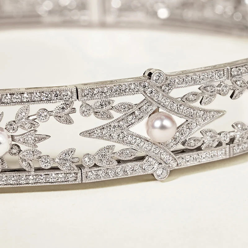 1920s' COLLECTION Akoya Pearl 18K White Gold Diamond Lavender Collar Necklace 1920s' COLLECTION Akoya Pearl 18K White Gold Diamond Lavender Collar Necklace 1920s' COLLECTION