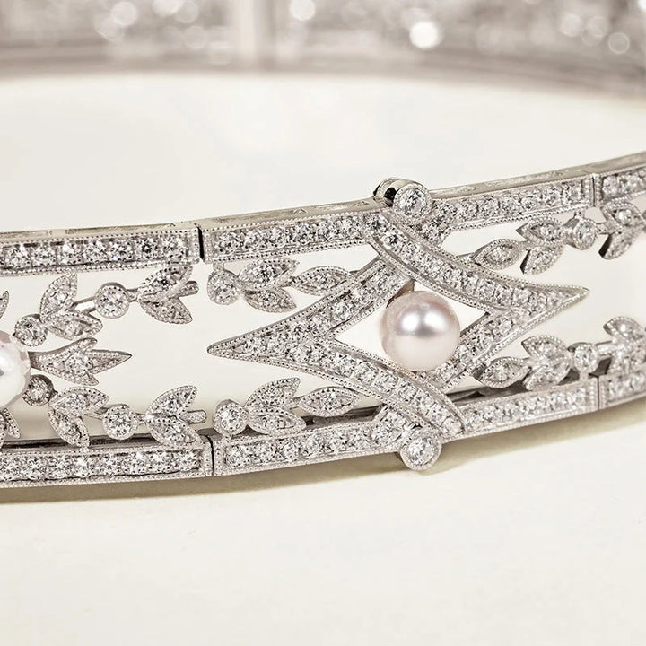 1920s' COLLECTION Akoya Pearl 18K White Gold Diamond Lavender Collar Necklace 1920s' COLLECTION Akoya Pearl 18K White Gold Diamond Lavender Collar Necklace 1920s' COLLECTION