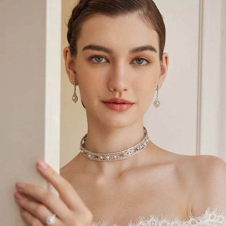 1920s' COLLECTION Akoya Pearl 18K White Gold Diamond Lavender Collar Necklace 1920s' COLLECTION Akoya Pearl 18K White Gold Diamond Lavender Collar Necklace 1920s' COLLECTION