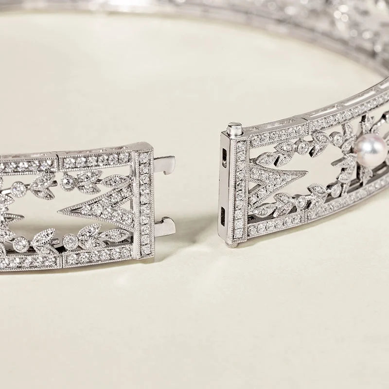 1920s' COLLECTION Akoya Pearl 18K White Gold Diamond Lavender Collar Necklace 1920s' COLLECTION Akoya Pearl 18K White Gold Diamond Lavender Collar Necklace 1920s' COLLECTION