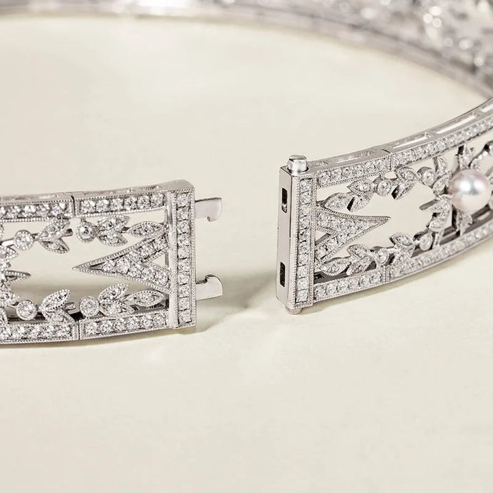 1920s' COLLECTION Akoya Pearl 18K White Gold Diamond Lavender Collar Necklace 1920s' COLLECTION Akoya Pearl 18K White Gold Diamond Lavender Collar Necklace 1920s' COLLECTION