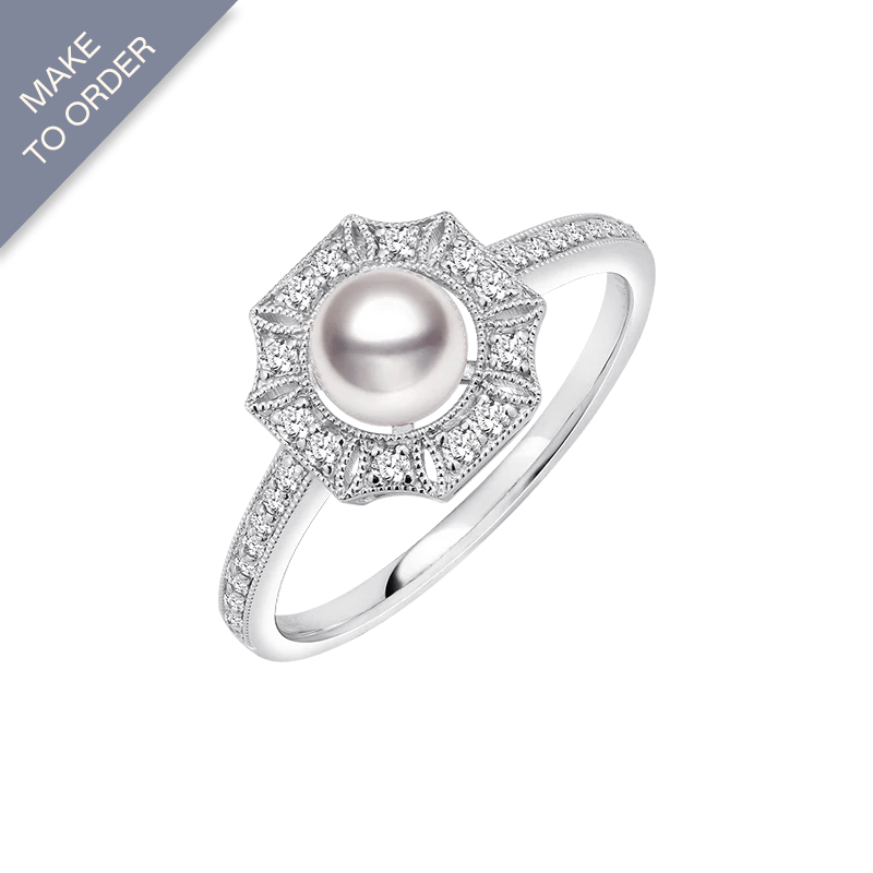 1920s' Collection Akoya Pearl Ring with 18K White Gold and Diamonds - HELAS Jewelry