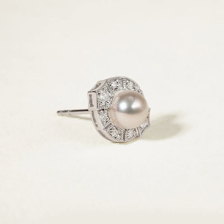 1920s' COLLECTION Akoya Pearl 18K White Gold Diamond Lavender Earrings 1920s' COLLECTION Akoya Pearl 18K White Gold Diamond Lavender Earrings 1920s' COLLECTION