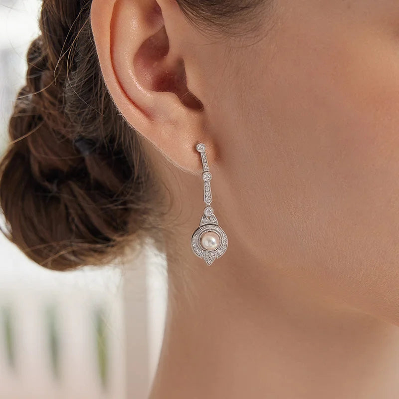 Akoya Pearl earrings 18K White Gold Diamond Midnight in Paris