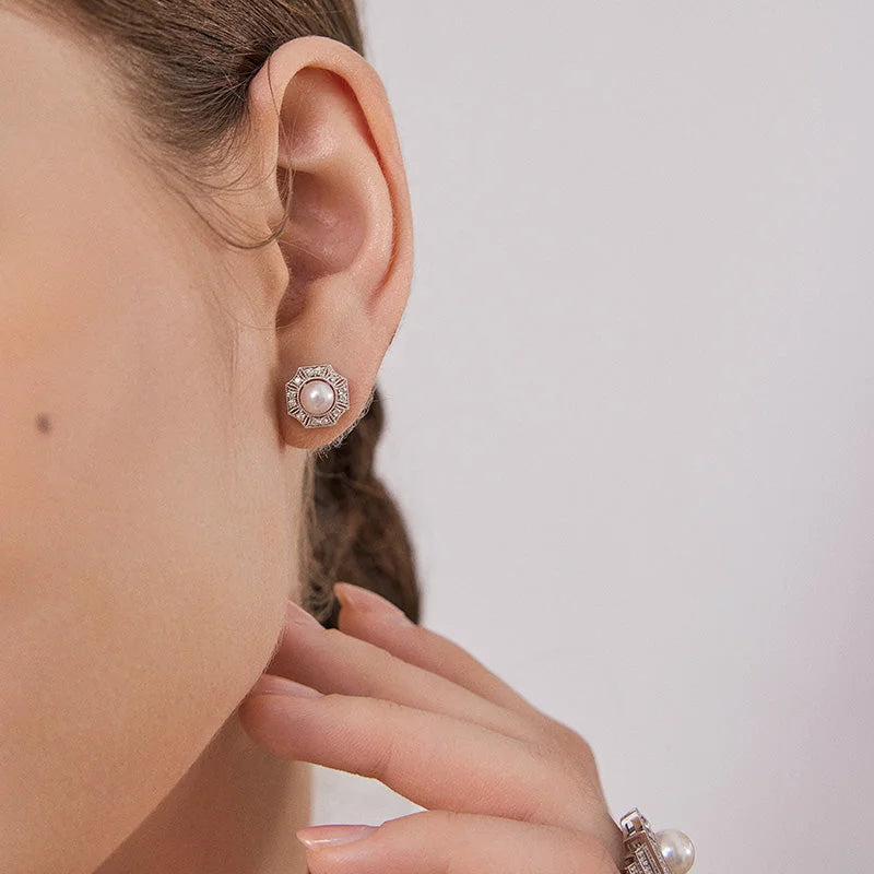 Akoya Pearl Earrings 18K White Gold Diamond Bridal earrings