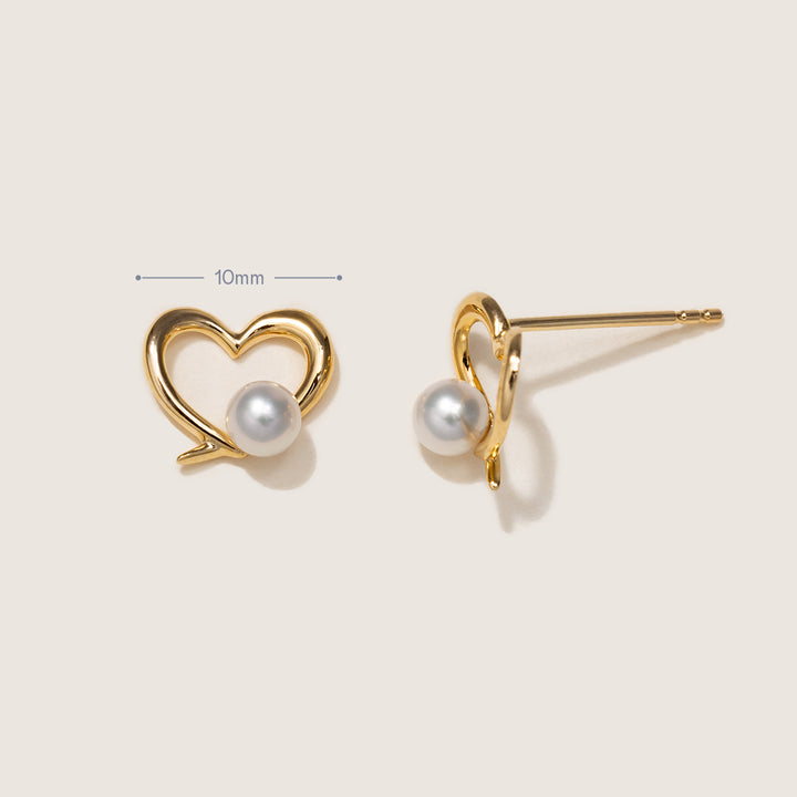 Freshwater Pearl 9K Gold Heart Romance Studs Earrings