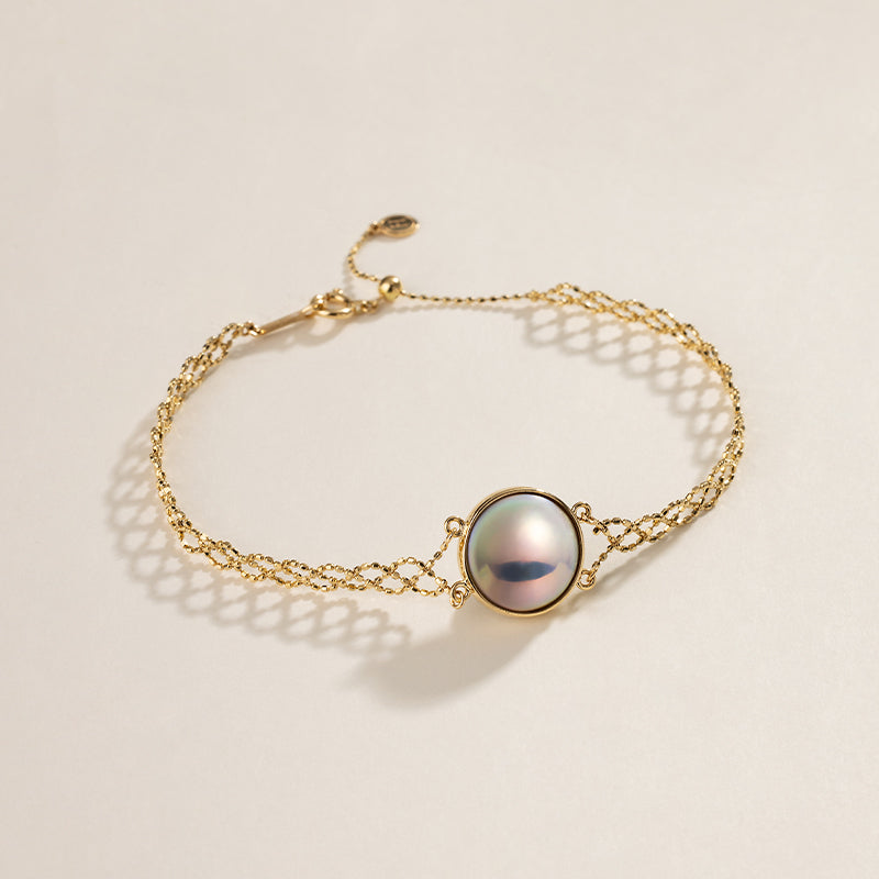 Mabe Pearl 18K Gold Woven Beaded Chain Bracelet