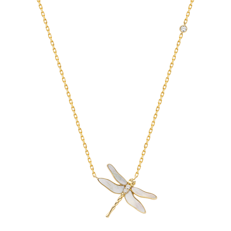 Mother-of-pearl 18K Gold Diamond Whole Dragonfly Necklace