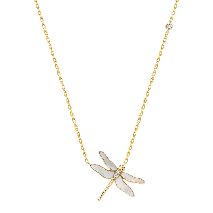 Mother-of-pearl 18K Gold Diamond Whole Dragonfly Necklace
