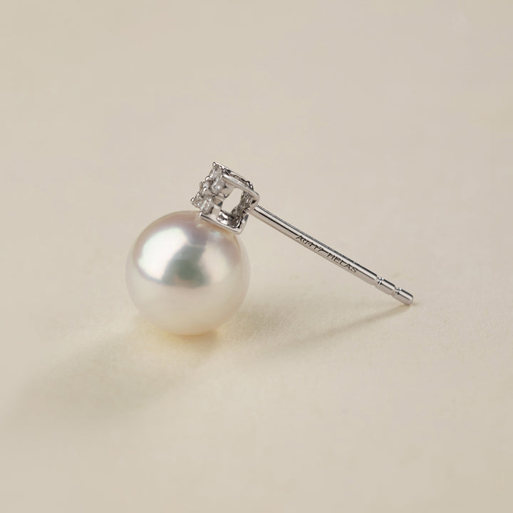 Akoya Pearl 10K White Gold Diamond Clover Stud Earrings