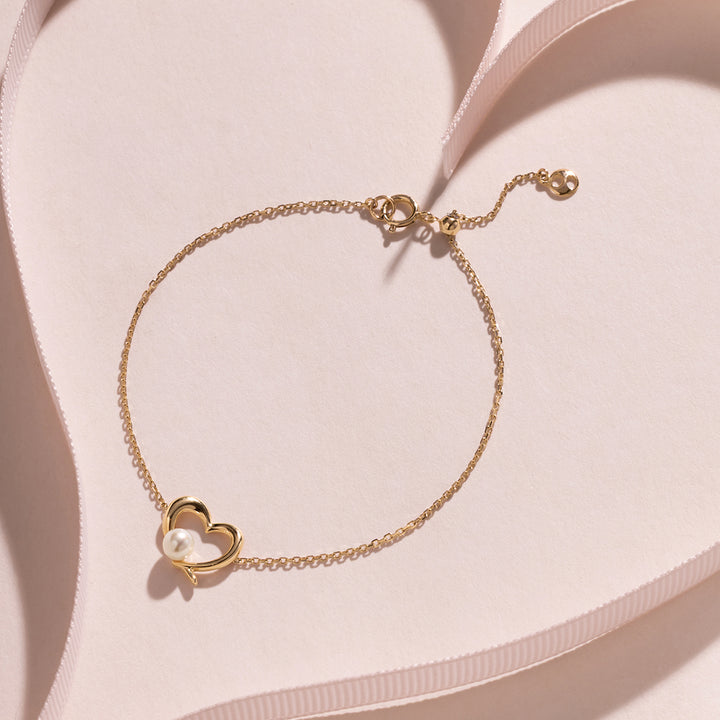 Freshwater Pearl 9K Gold Heart Romance Bracelet