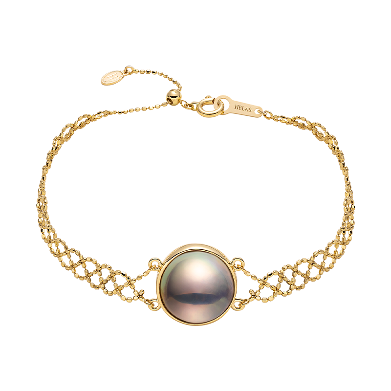 Mabe Pearl 18K Gold Woven Beaded Chain Bracelet