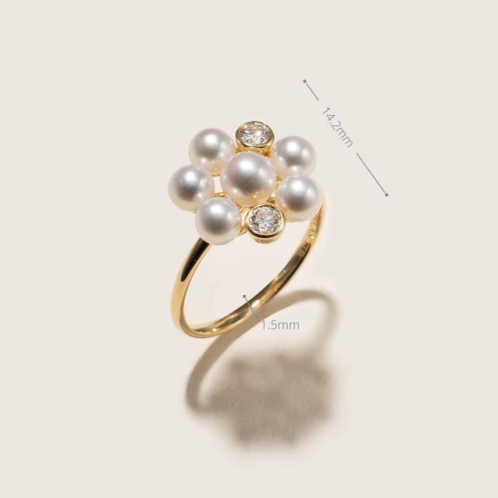 Freshwater Pearl 9K Gold Lab-Grown Diamond Dandelion Ring